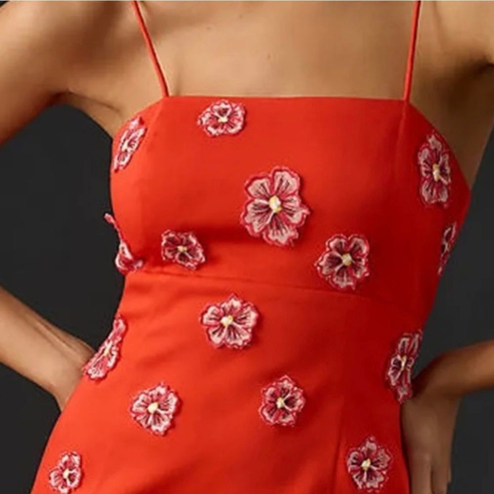 Anthropologie Red Spaghetti-Strap 3D‎ Floral Petals Bodycon Dress sz 10 NWT - Picture 5 of 10